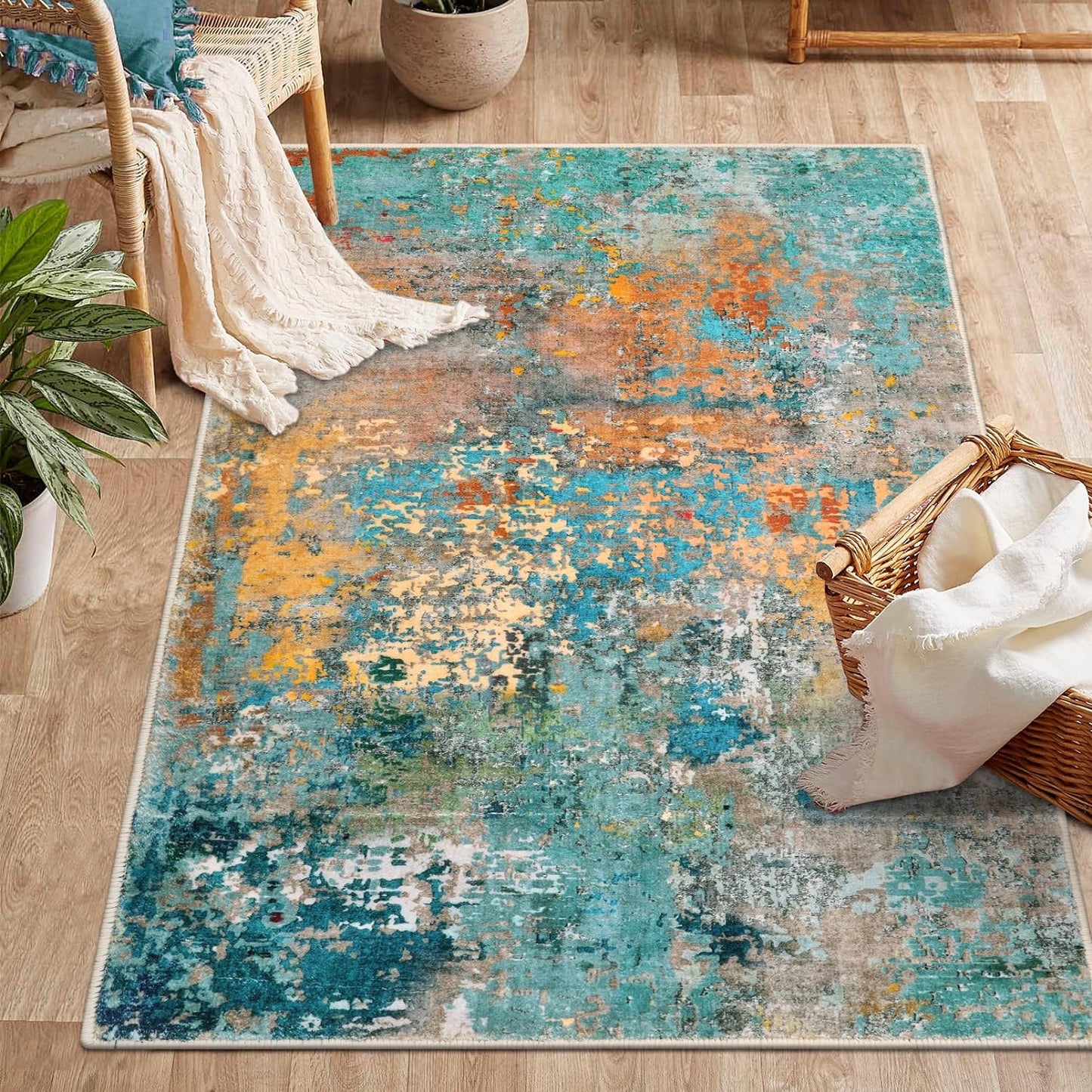 Lahome Modern Abstract Living Room Rug 8x10, Washable 8x10 Area Rugs for Bedroom Stain Resistant Non Slip, Large Red Soft Indoor Carpet for Dining Room Table Home Decor