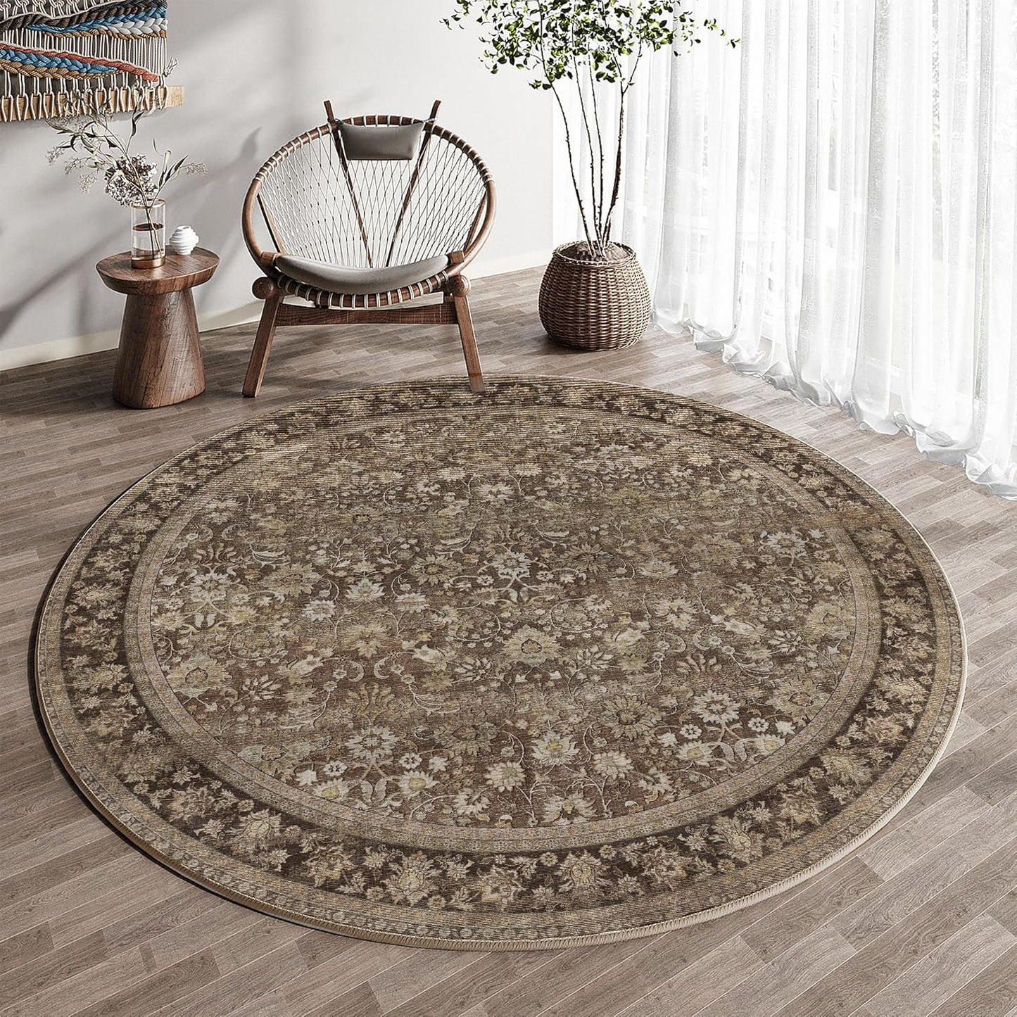 8x10 Machine Washable Rugs Brown Hallway Large Area Rug Indoor Accent Rug Floral Low Pile Carpet Soft Throw Aesthetic Rug Bedroom Living Room Office Dining Room Kitchen Laundry Room