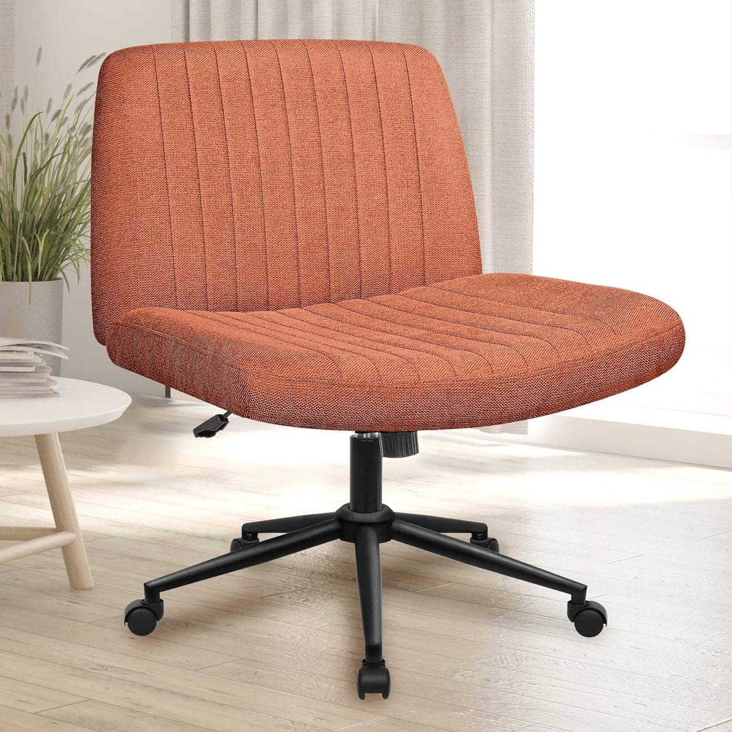 NEO CHAIR Criss Cross Wide Chair Comfy No Wheels Armless Cross Legged Swivel Office Vanity Desk Chair Adjustable Computer Task for Home Office Fabric (Ivory)