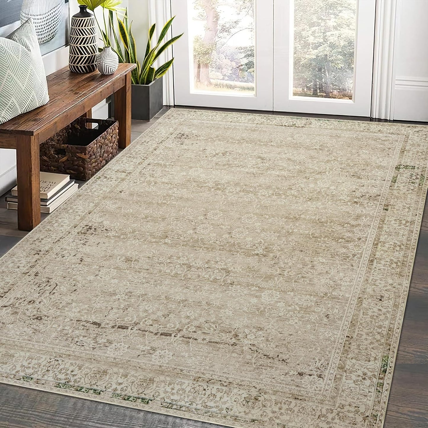 Pink Area Rug for Living Room Soft Washable Faux Wool Neutral Boho Floral Big Nursery Bed Bedroom Livingroom Carpet Size Extra Large Area Rugs 8x10