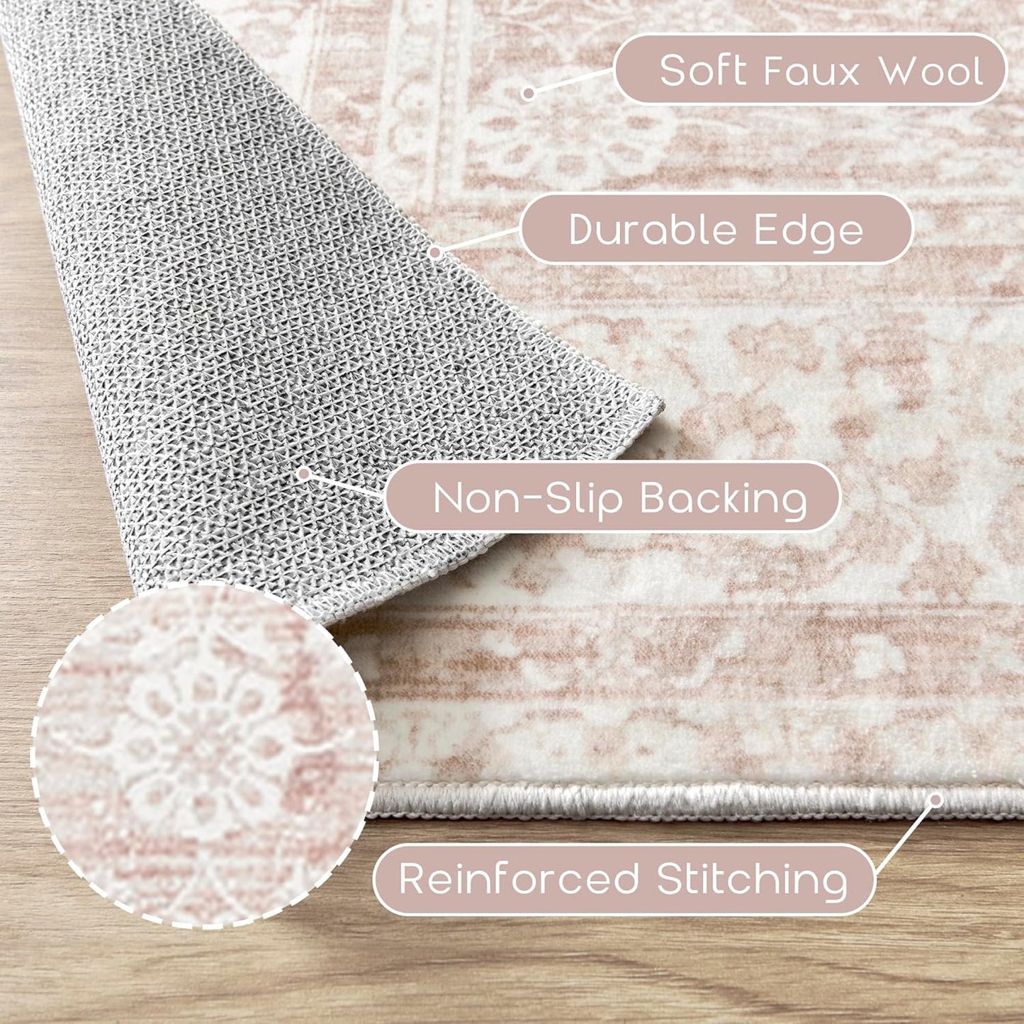 Pink Area Rug for Living Room Soft Washable Faux Wool Neutral Boho Floral Big Nursery Bed Bedroom Livingroom Carpet Size Extra Large Area Rugs 8x10