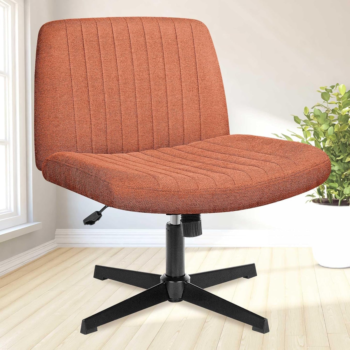 NEO CHAIR Criss Cross Wide Chair Comfy No Wheels Armless Cross Legged Swivel Office Vanity Desk Chair Adjustable Computer Task for Home Office Fabric (Ivory)