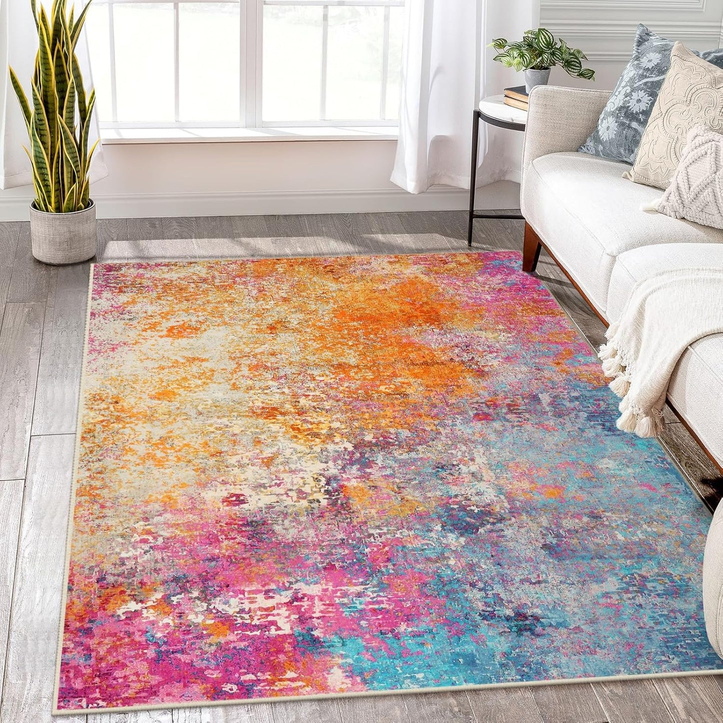 Lahome Modern Abstract Living Room Rug 8x10, Washable 8x10 Area Rugs for Bedroom Stain Resistant Non Slip, Large Red Soft Indoor Carpet for Dining Room Table Home Decor