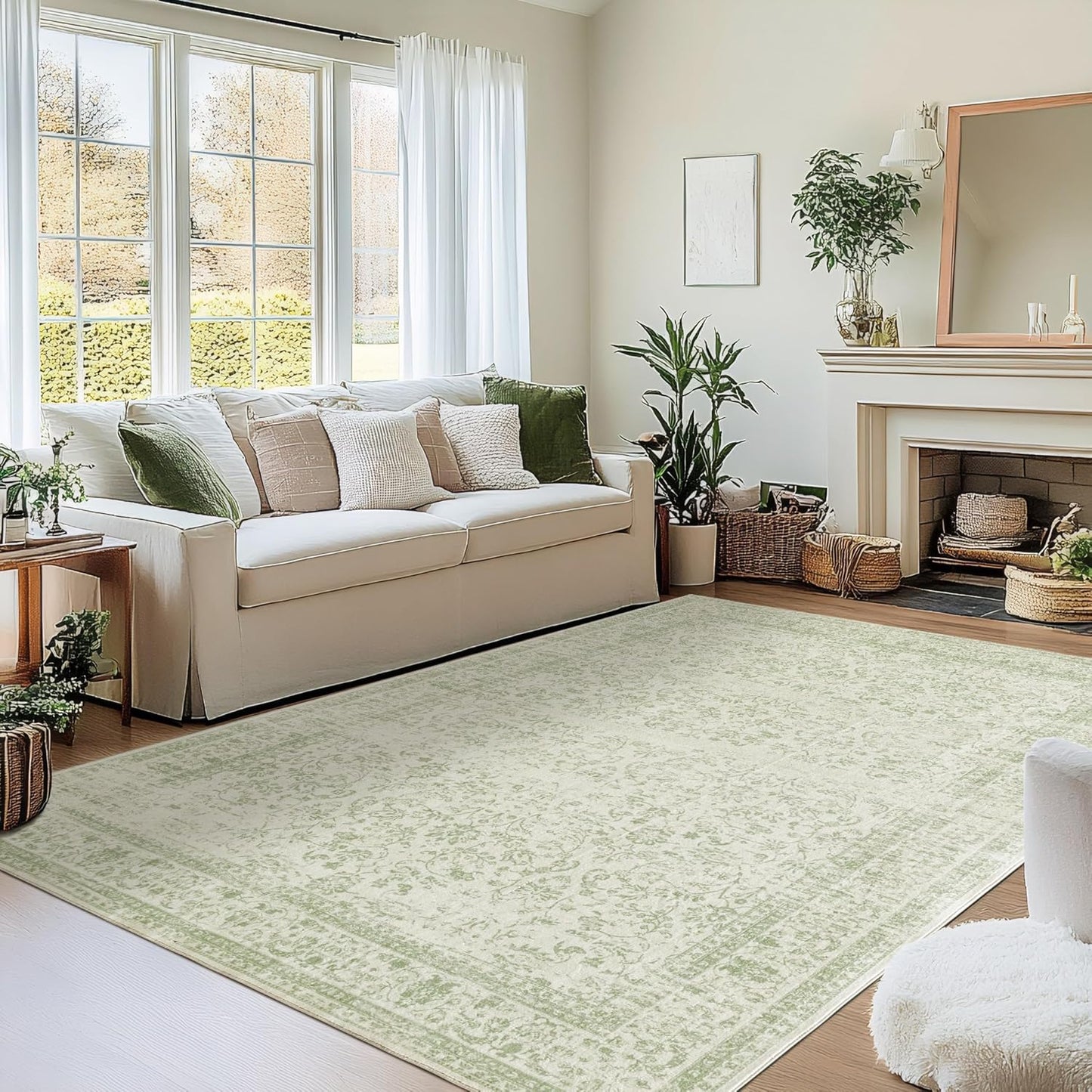 Pink Area Rug for Living Room Soft Washable Faux Wool Neutral Boho Floral Big Nursery Bed Bedroom Livingroom Carpet Size Extra Large Area Rugs 8x10