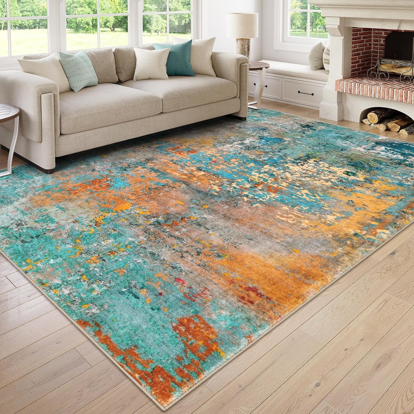 Lahome Modern Abstract Living Room Rug 8x10, Washable 8x10 Area Rugs for Bedroom Stain Resistant Non Slip, Large Red Soft Indoor Carpet for Dining Room Table Home Decor