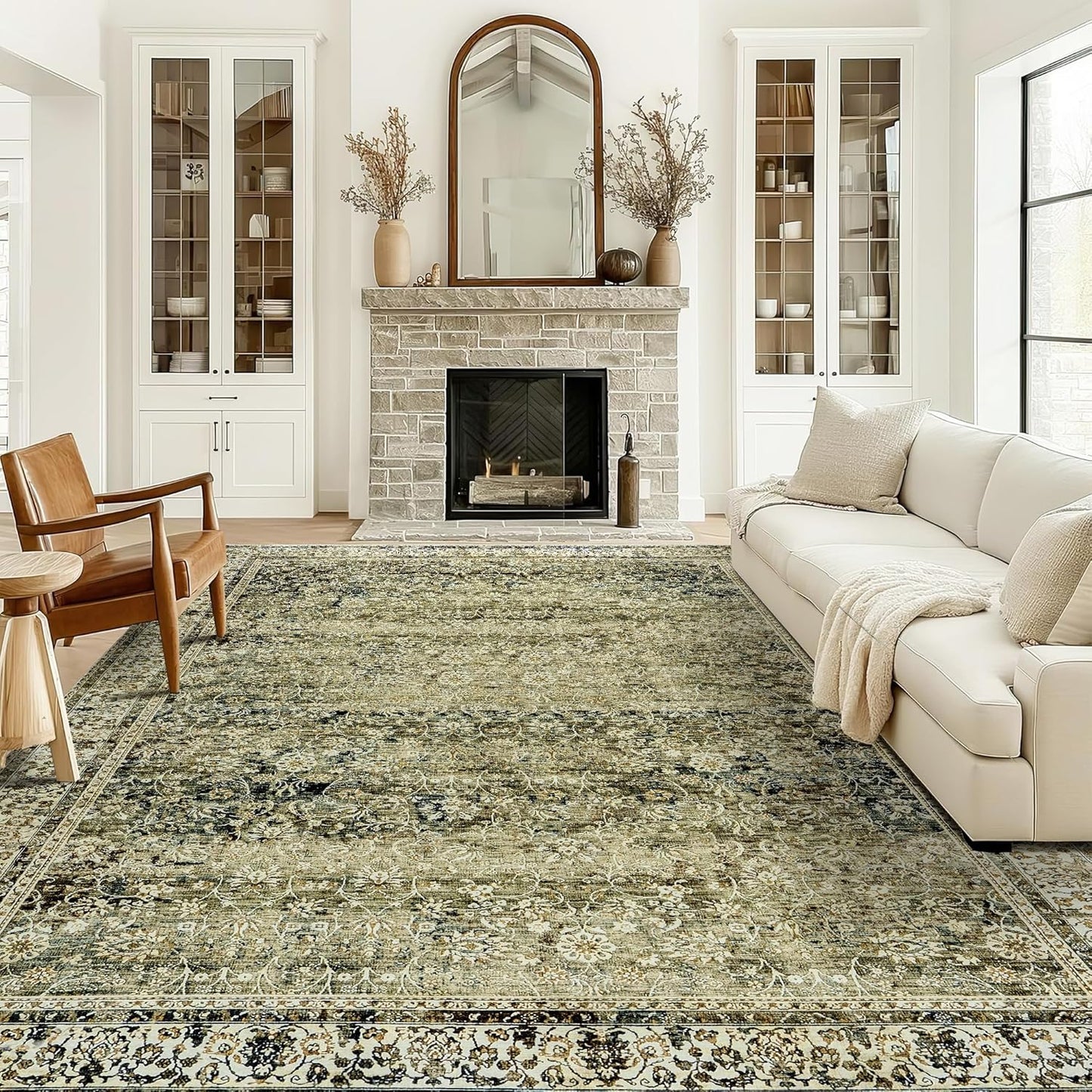 Pink Area Rug for Living Room Soft Washable Faux Wool Neutral Boho Floral Big Nursery Bed Bedroom Livingroom Carpet Size Extra Large Area Rugs 8x10