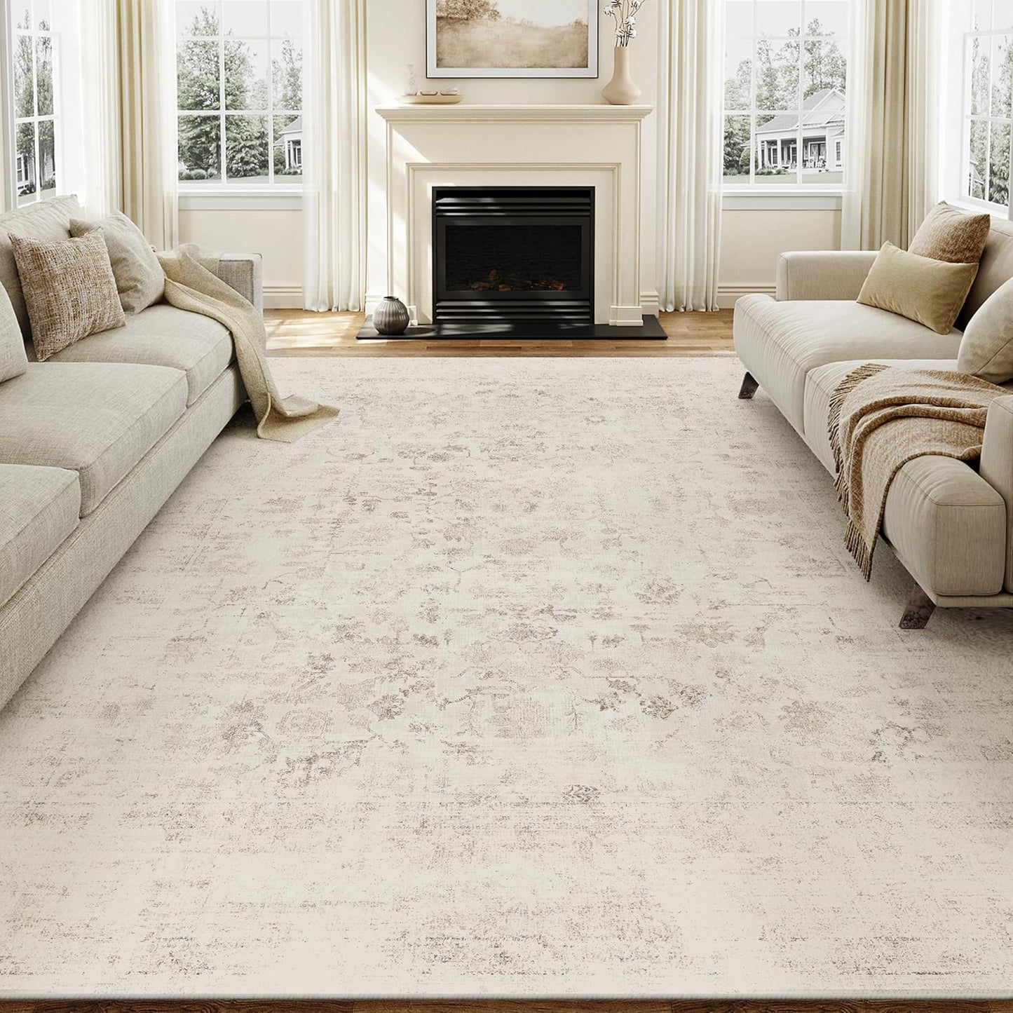 8x10 Machine Washable Rugs Brown Hallway Large Area Rug Indoor Accent Rug Floral Low Pile Carpet Soft Throw Aesthetic Rug Bedroom Living Room Office Dining Room Kitchen Laundry Room