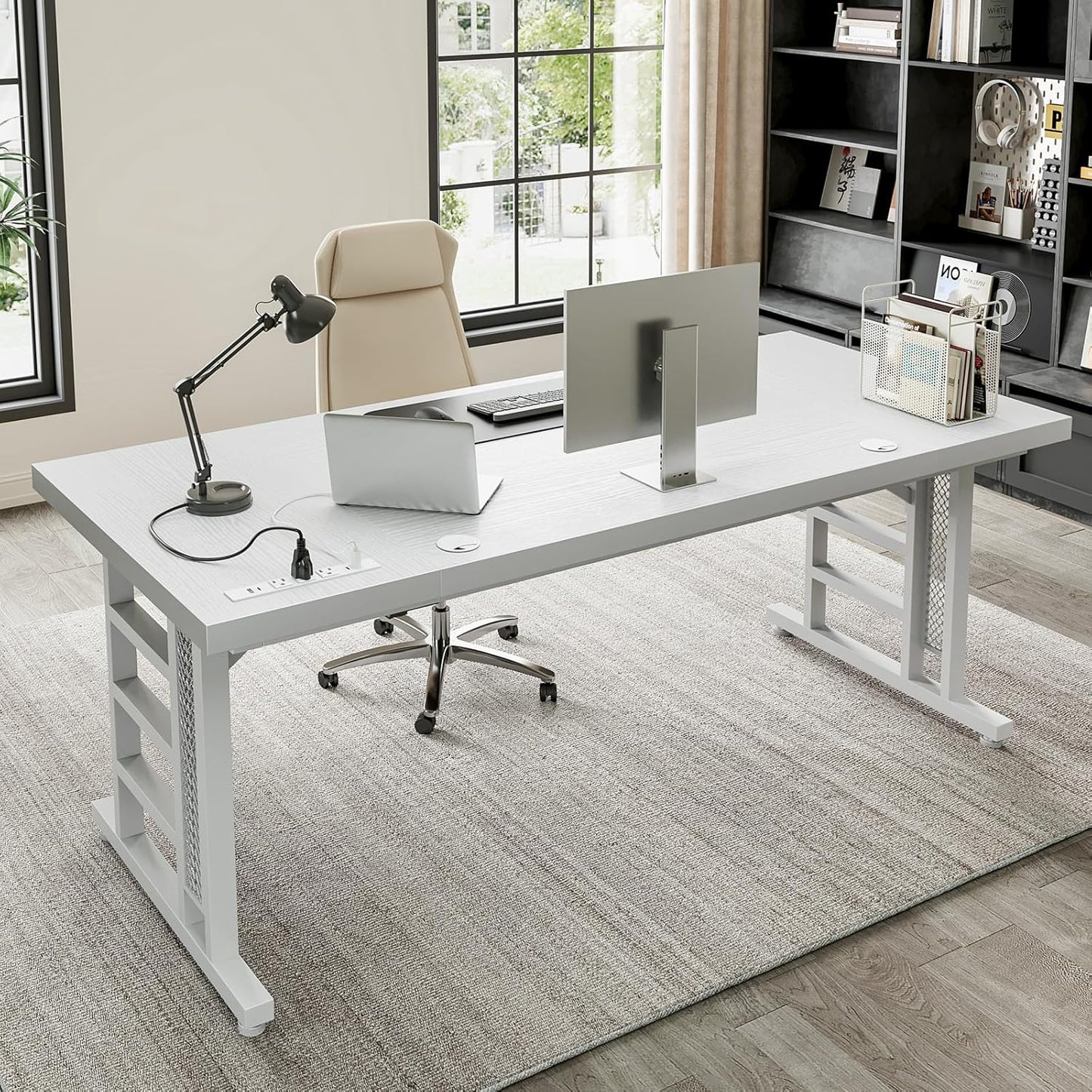 Coleshome 71 Inch Executive Desk with USB Ports, Computer Office Desk, Large Mordern Writing Table, Workstation Business Furniture for Home Office, Black
