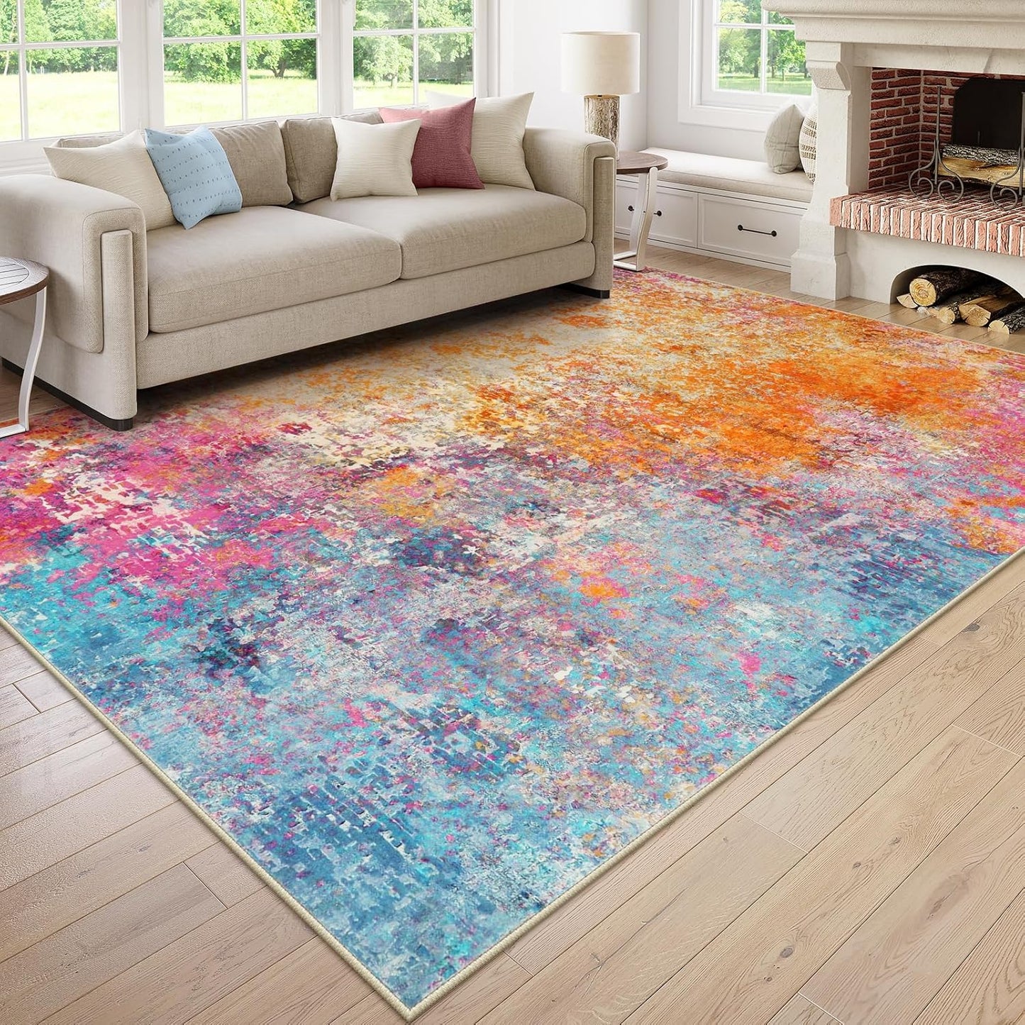 Lahome Modern Abstract Living Room Rug 8x10, Washable 8x10 Area Rugs for Bedroom Stain Resistant Non Slip, Large Red Soft Indoor Carpet for Dining Room Table Home Decor