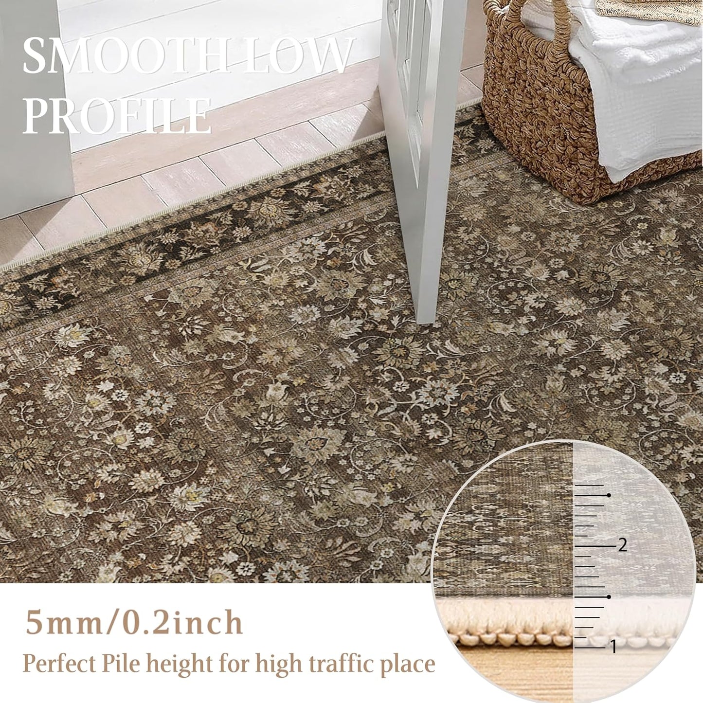 8x10 Machine Washable Rugs Brown Hallway Large Area Rug Indoor Accent Rug Floral Low Pile Carpet Soft Throw Aesthetic Rug Bedroom Living Room Office Dining Room Kitchen Laundry Room