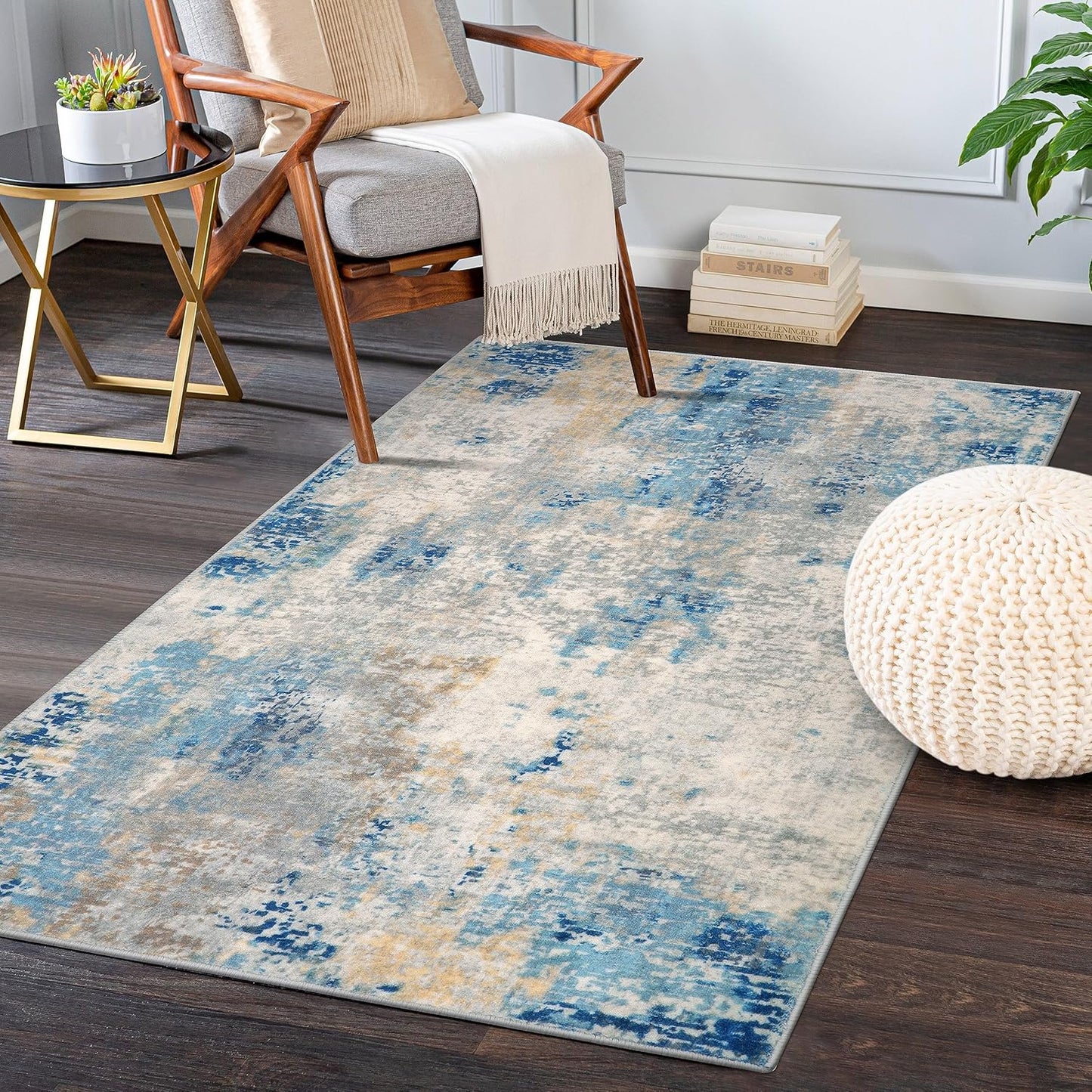Lahome Modern Abstract Living Room Rug 8x10, Washable 8x10 Area Rugs for Bedroom Stain Resistant Non Slip, Large Red Soft Indoor Carpet for Dining Room Table Home Decor