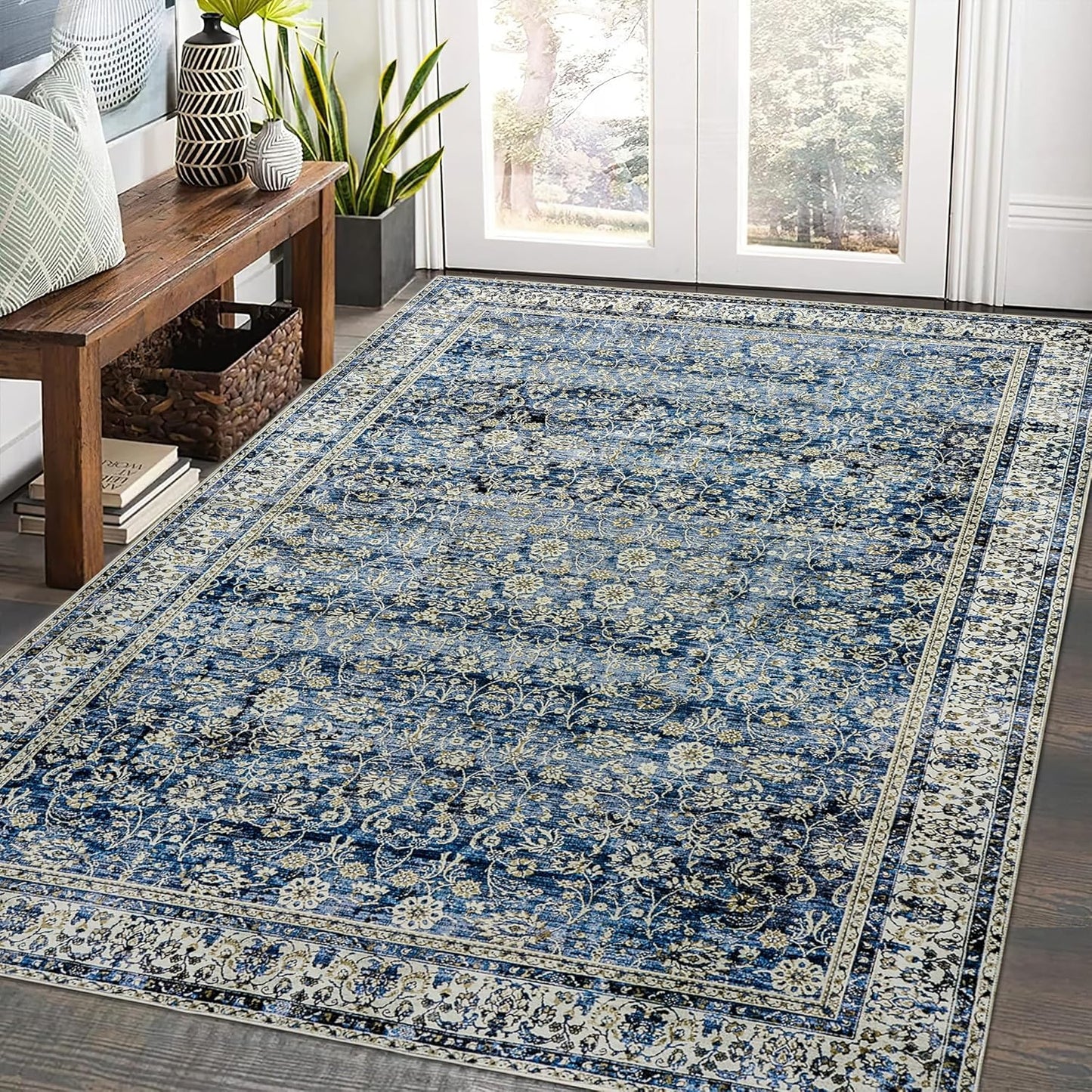 Pink Area Rug for Living Room Soft Washable Faux Wool Neutral Boho Floral Big Nursery Bed Bedroom Livingroom Carpet Size Extra Large Area Rugs 8x10