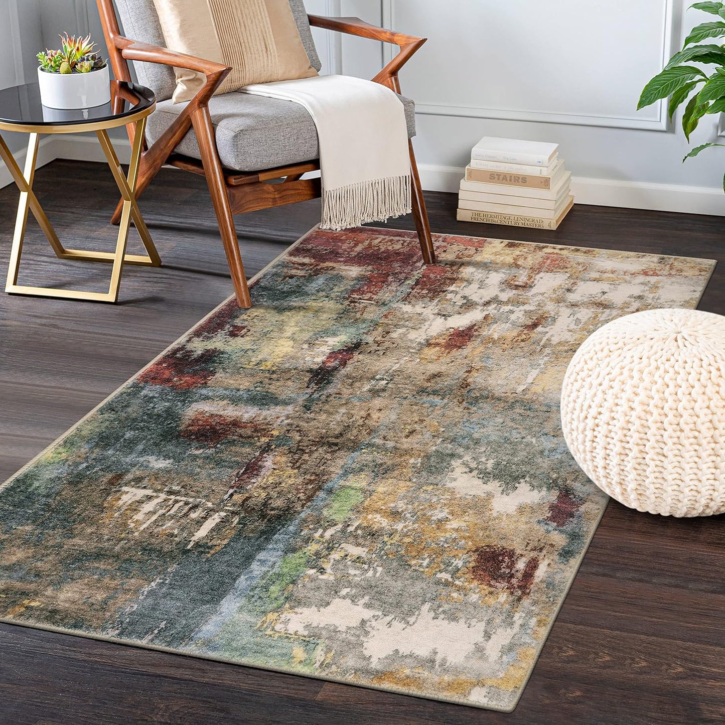 Lahome Modern Abstract Living Room Rug 8x10, Washable 8x10 Area Rugs for Bedroom Stain Resistant Non Slip, Large Red Soft Indoor Carpet for Dining Room Table Home Decor