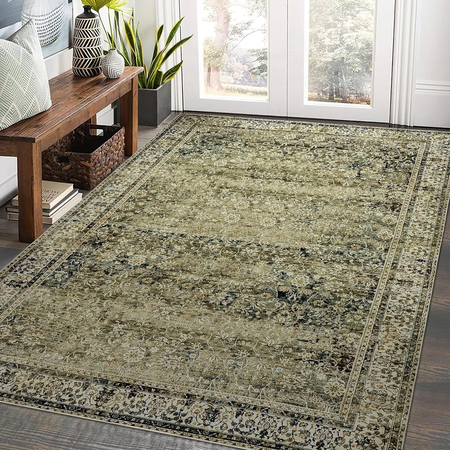 Pink Area Rug for Living Room Soft Washable Faux Wool Neutral Boho Floral Big Nursery Bed Bedroom Livingroom Carpet Size Extra Large Area Rugs 8x10