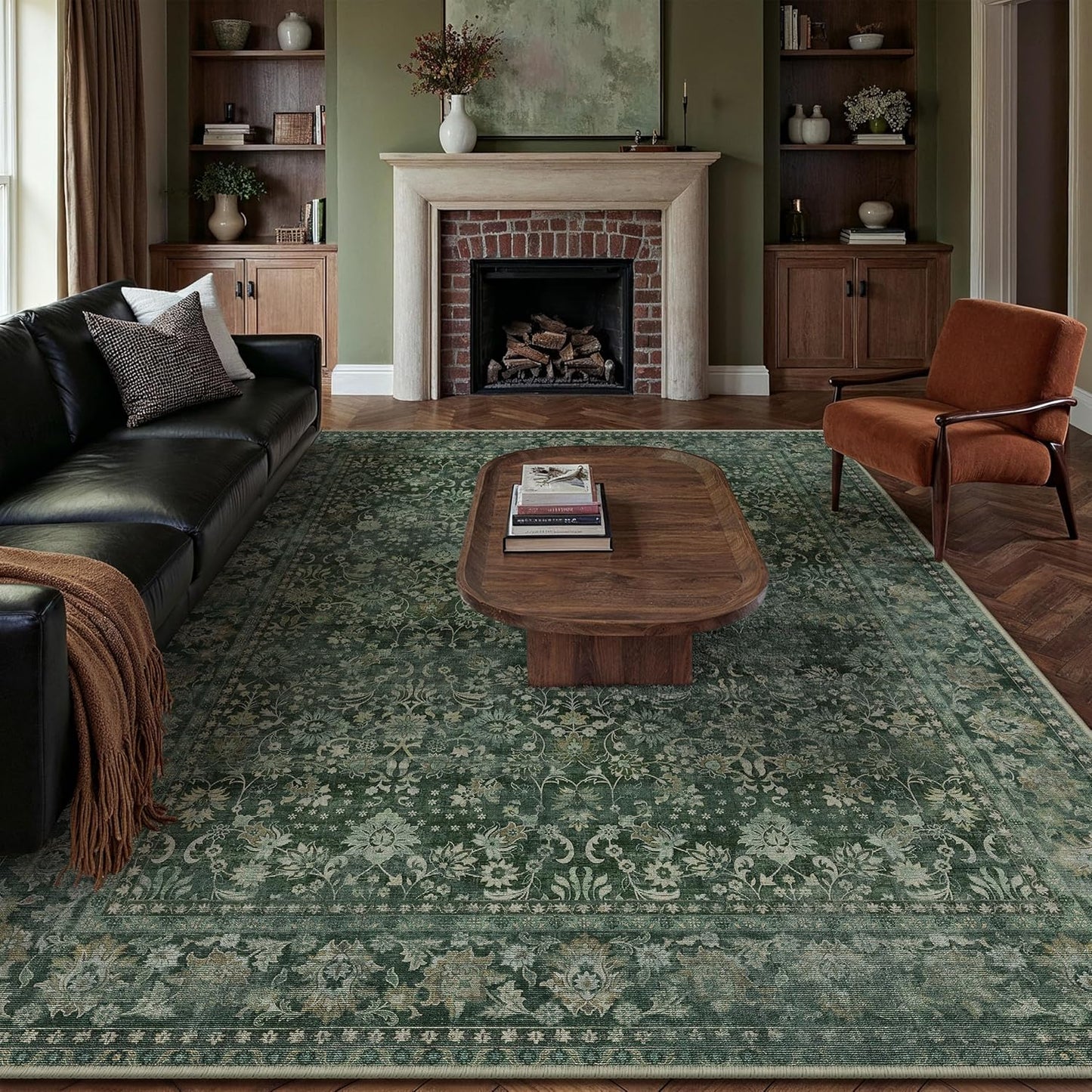 8x10 Machine Washable Rugs Brown Hallway Large Area Rug Indoor Accent Rug Floral Low Pile Carpet Soft Throw Aesthetic Rug Bedroom Living Room Office Dining Room Kitchen Laundry Room